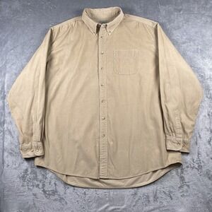 LL Bean Shirt Mens Size XXL Tall Beige Long Sleeve Corduroy Button Down 0YQ71